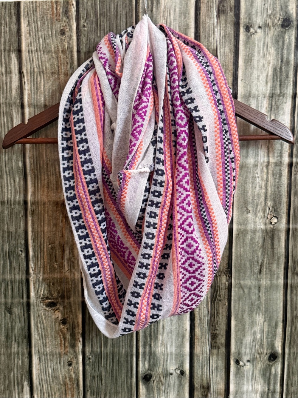 Striped Geometric Infinity Scarf in Pink & Peach